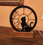Lampada decorativa in legno con Gatto alla finestra
